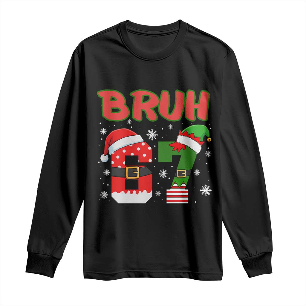 67 Christmas Long Sleeve Shirt Six Seven Bruh Funny Boys Kids Meme Pajamas Gen Alpha Slang TS10 Black Print Your Wear