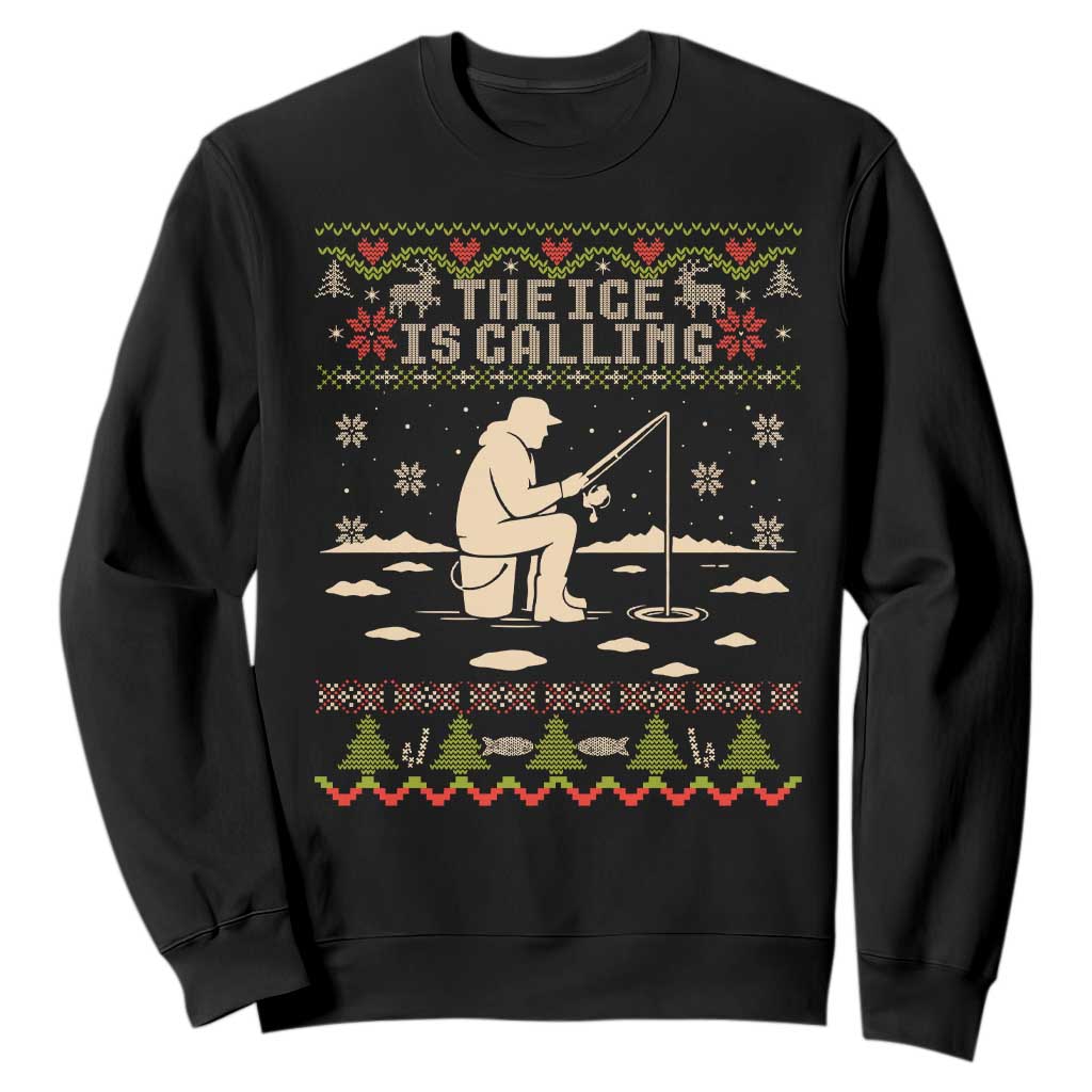 Funny Christmas Ice Fishing Sweatshirt Merry Fishmas Fish Fishing Ugly Xmas TS10 Black Print Your Wear