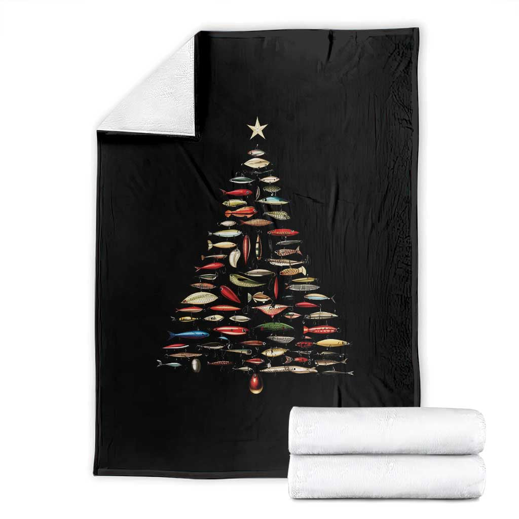 Fishing Lure Christmas Tree Throw Blanket Retro Fisherman Xmas Fish Fly TS10 Black Print Your Wear