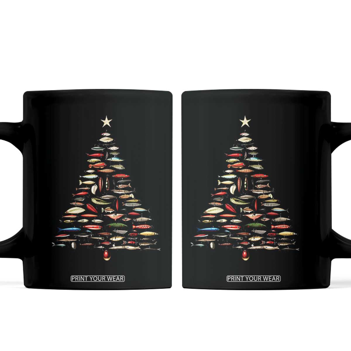 Fishing Lure Christmas Tree Coffee Mug Retro Fisherman Xmas Fish Fly TS10 Black Print Your Wear