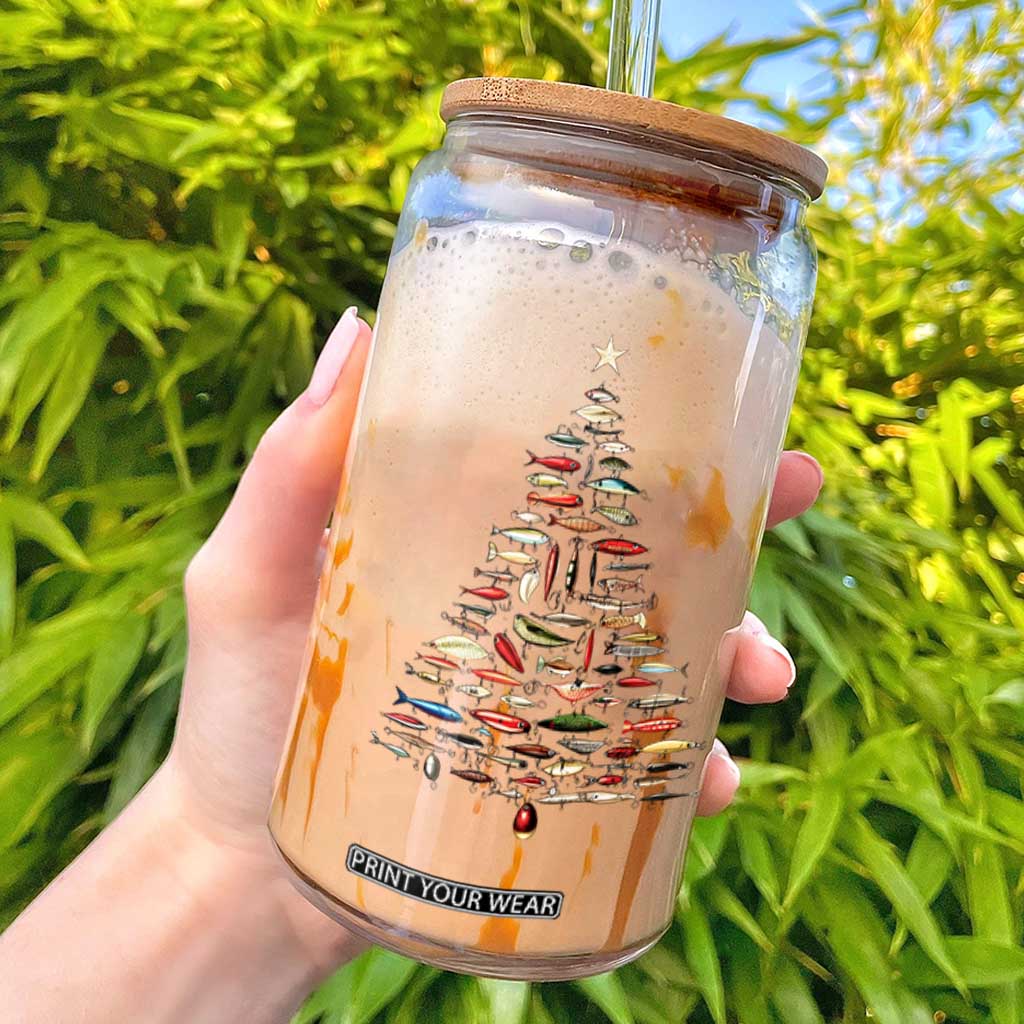 Fishing Lure Christmas Tree Glass Can Retro Fisherman Xmas Fish Fly TS10 Black Print Your Wear