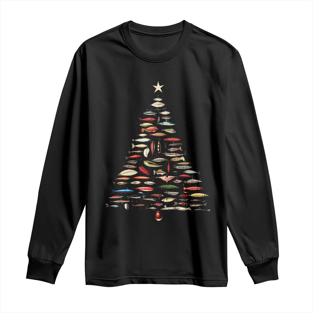 Fishing Lure Christmas Tree Long Sleeve Shirt Retro Fisherman Xmas Fish Fly TS10 Black Print Your Wear
