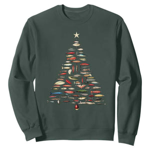 Fishing Lure Christmas Tree Sweatshirt Retro Fisherman Xmas Fish Fly TS10 Dark Forest Green Print Your Wear