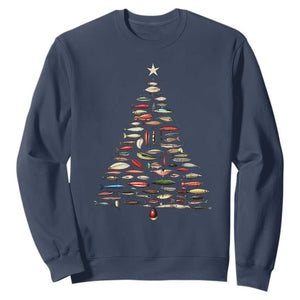 Fishing Lure Christmas Tree Sweatshirt Retro Fisherman Xmas Fish Fly TS10 Navy Print Your Wear