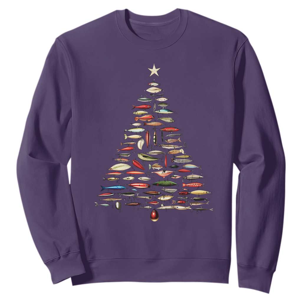 Fishing Lure Christmas Tree Sweatshirt Retro Fisherman Xmas Fish Fly TS10 Purple Print Your Wear