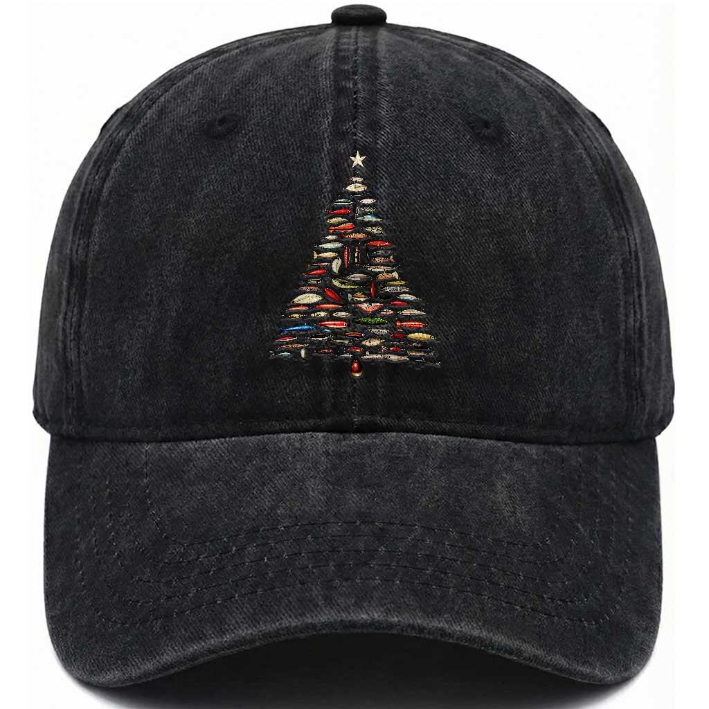 Fishing Lure Christmas Tree Washed Cotton Baseball Cap Retro Fisherman Xmas Fish Fly TS10 Print Your Wear