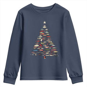 Fishing Lure Christmas Tree Youth Sweatshirt Retro Fisherman Xmas Fish Fly TS10 Navy Print Your Wear