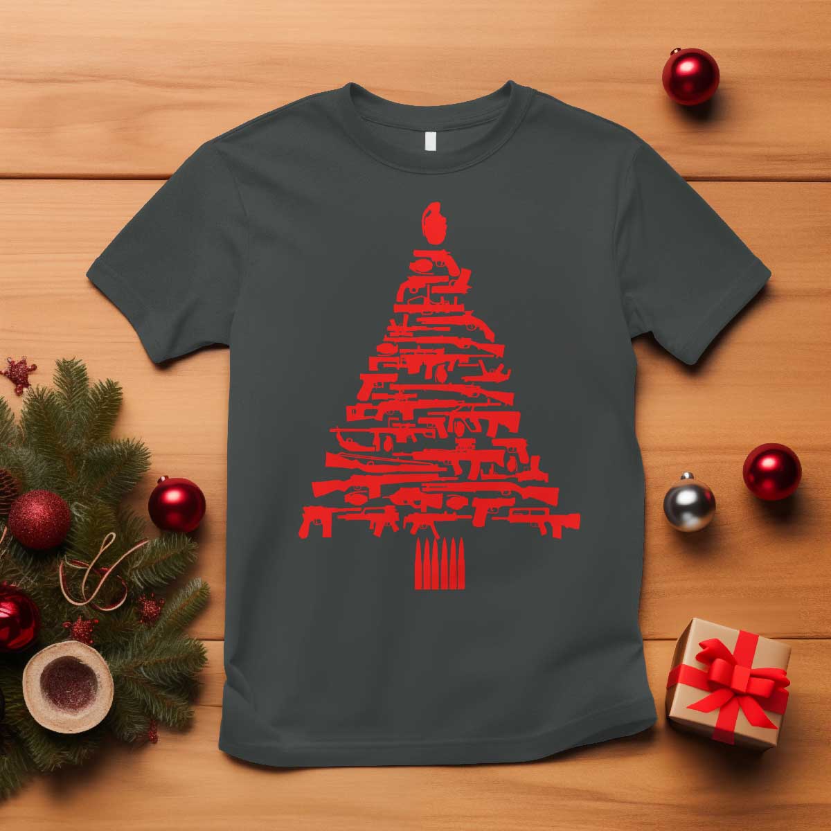 Funny Guns Christmas T Shirt 2nd Amendment Xmas Tree Gun Lovers TS10 Dark Heather Print Your Wear