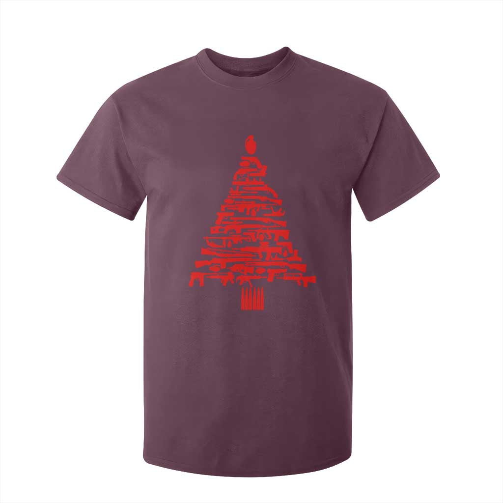 Funny Guns Christmas T Shirt For Kid 2nd Amendment Xmas Tree Gun Lovers TS10 Maroon Print Your Wear