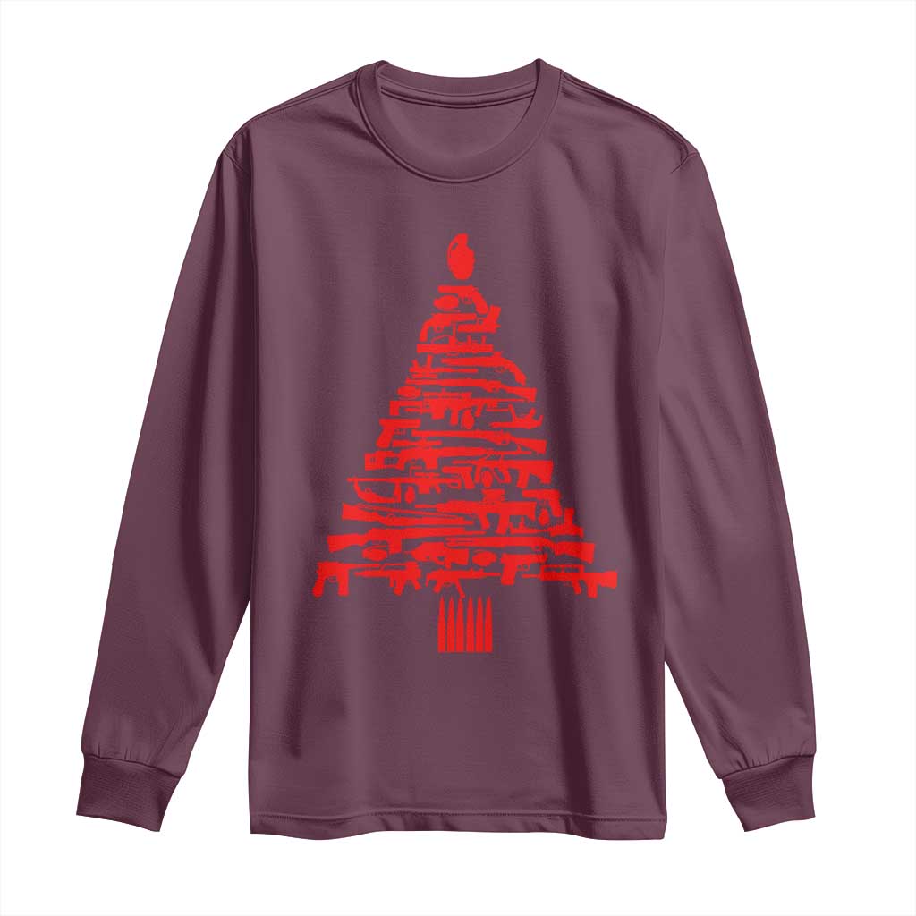 Funny Guns Christmas Long Sleeve Shirt 2nd Amendment Xmas Tree Gun Lovers TS10 Maroon Print Your Wear