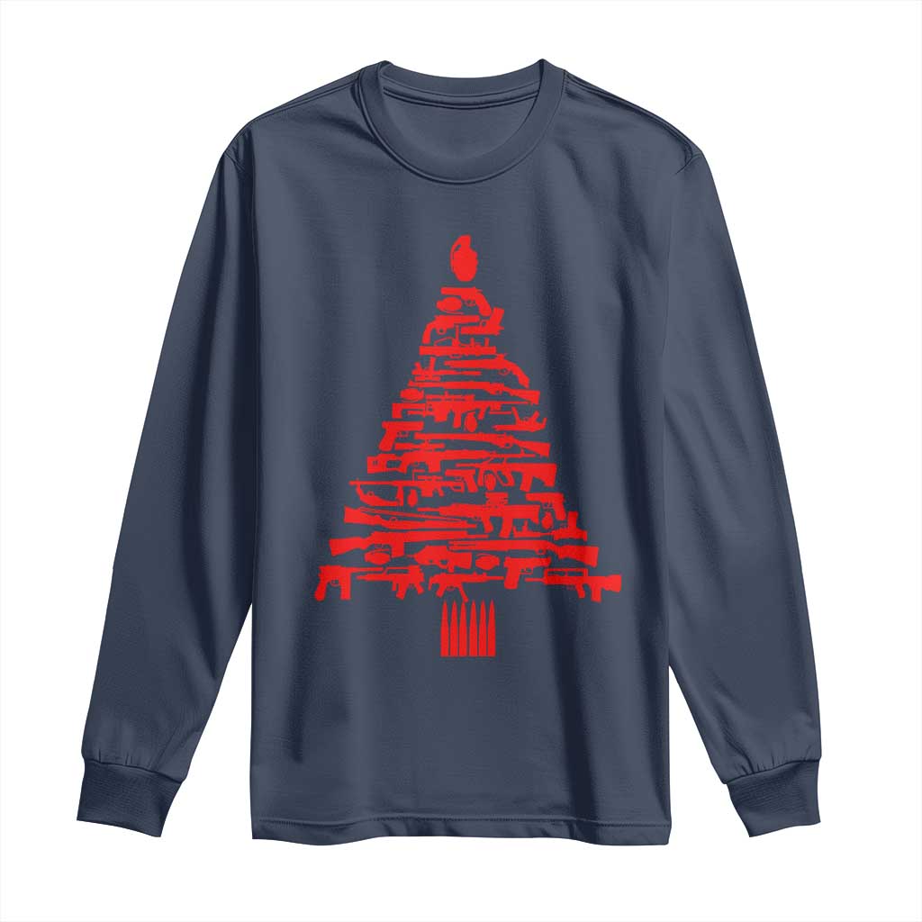 Funny Guns Christmas Long Sleeve Shirt 2nd Amendment Xmas Tree Gun Lovers TS10 Navy Print Your Wear