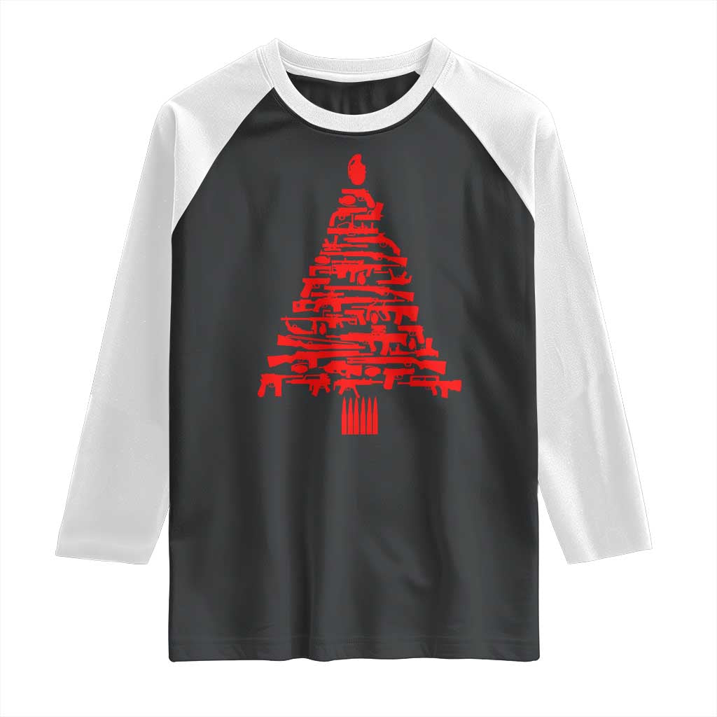 Funny Guns Christmas Raglan Shirt 2nd Amendment Xmas Tree Gun Lovers TS10 Black White Print Your Wear