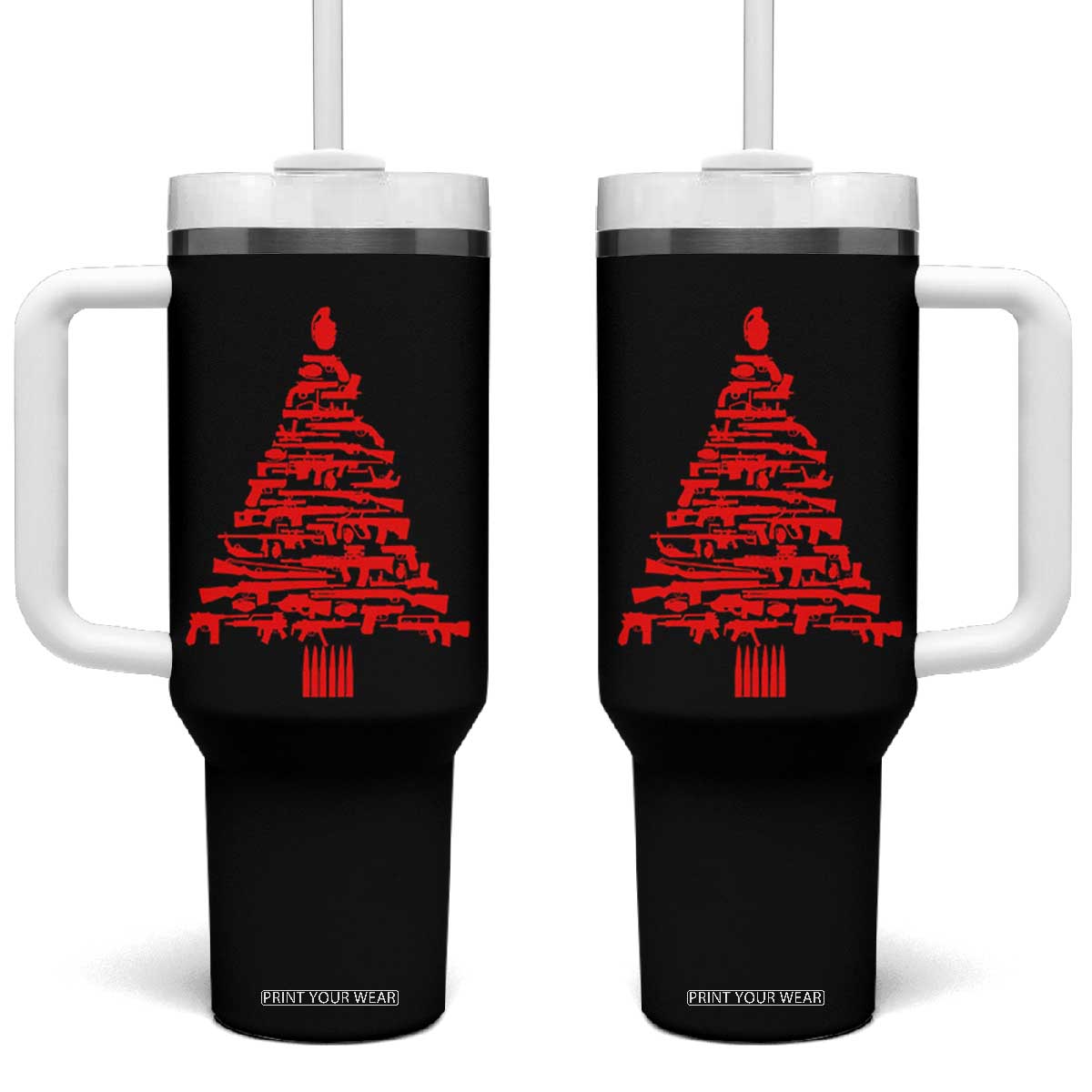 Funny Guns Christmas Tumbler With Handle 2nd Amendment Xmas Tree Gun Lovers TS10 One Size: 40 oz Black Print Your Wear