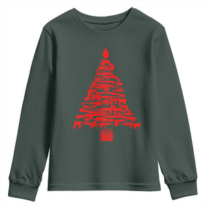 Funny Guns Christmas Youth Sweatshirt 2nd Amendment Xmas Tree Gun Lovers TS10 Dark Forest Green Print Your Wear