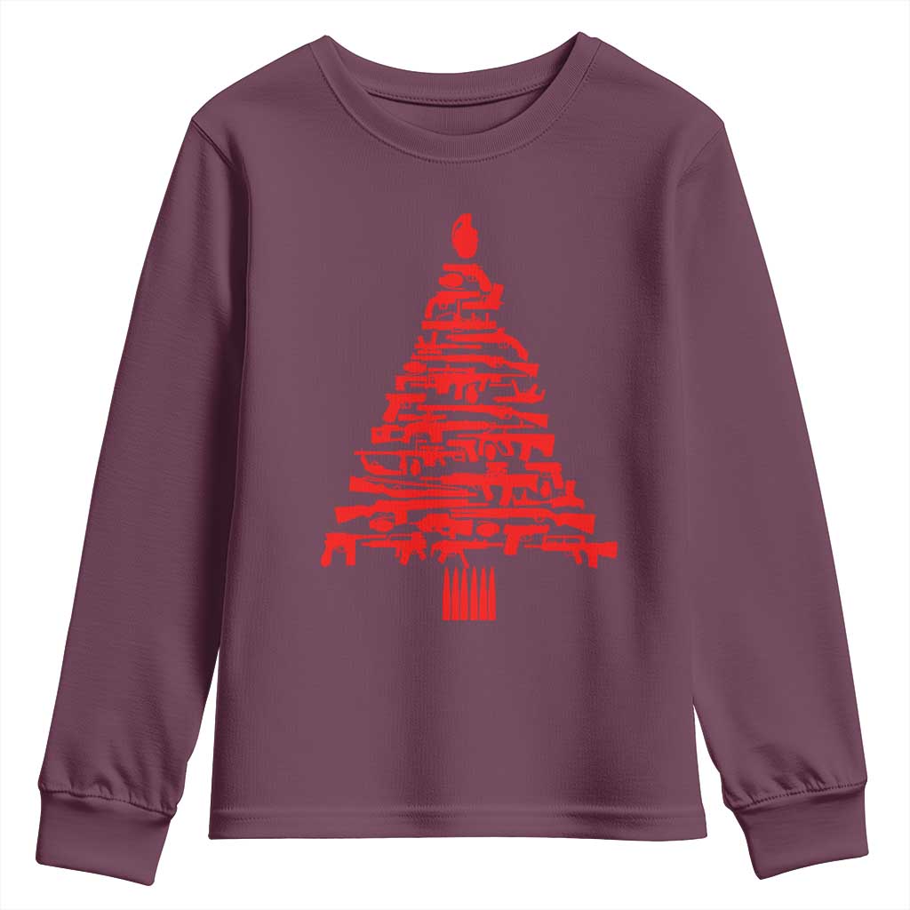 Funny Guns Christmas Youth Sweatshirt 2nd Amendment Xmas Tree Gun Lovers TS10 Maroon Print Your Wear