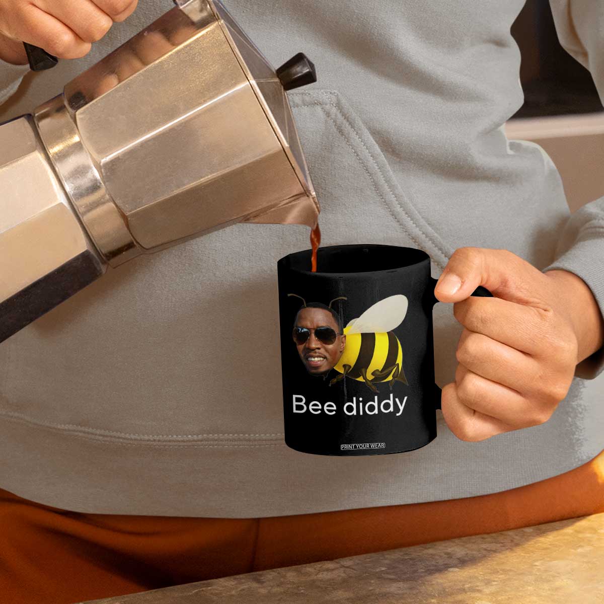 Bee Diddy Coffee Mug Funny Weirdcore Dark Humor Internet Memes Gen-Z TS10 Print Your Wear