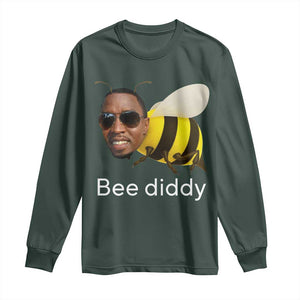 Bee Diddy Long Sleeve Shirt Funny Weirdcore Dark Humor Internet Memes Gen-Z TS10 Dark Forest Green Print Your Wear