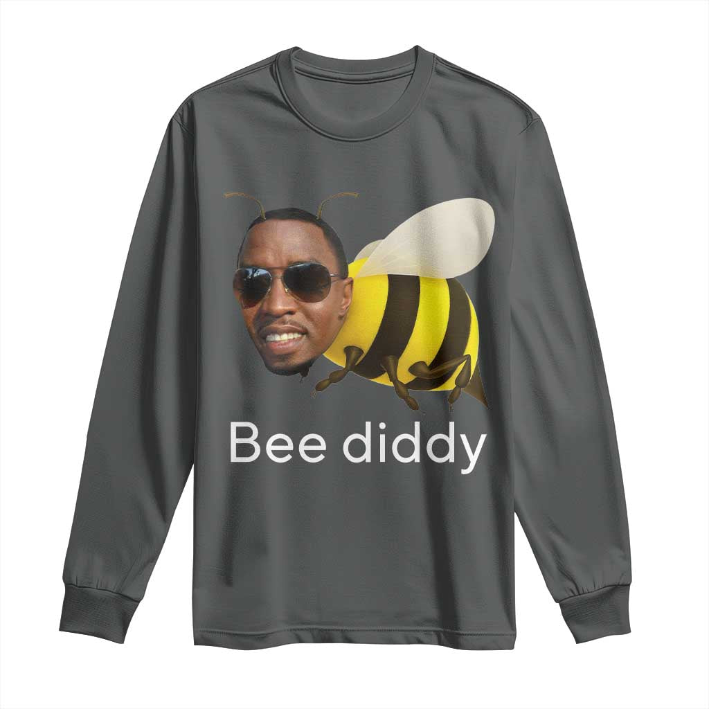 Bee Diddy Long Sleeve Shirt Funny Weirdcore Dark Humor Internet Memes Gen-Z TS10 Dark Heather Print Your Wear