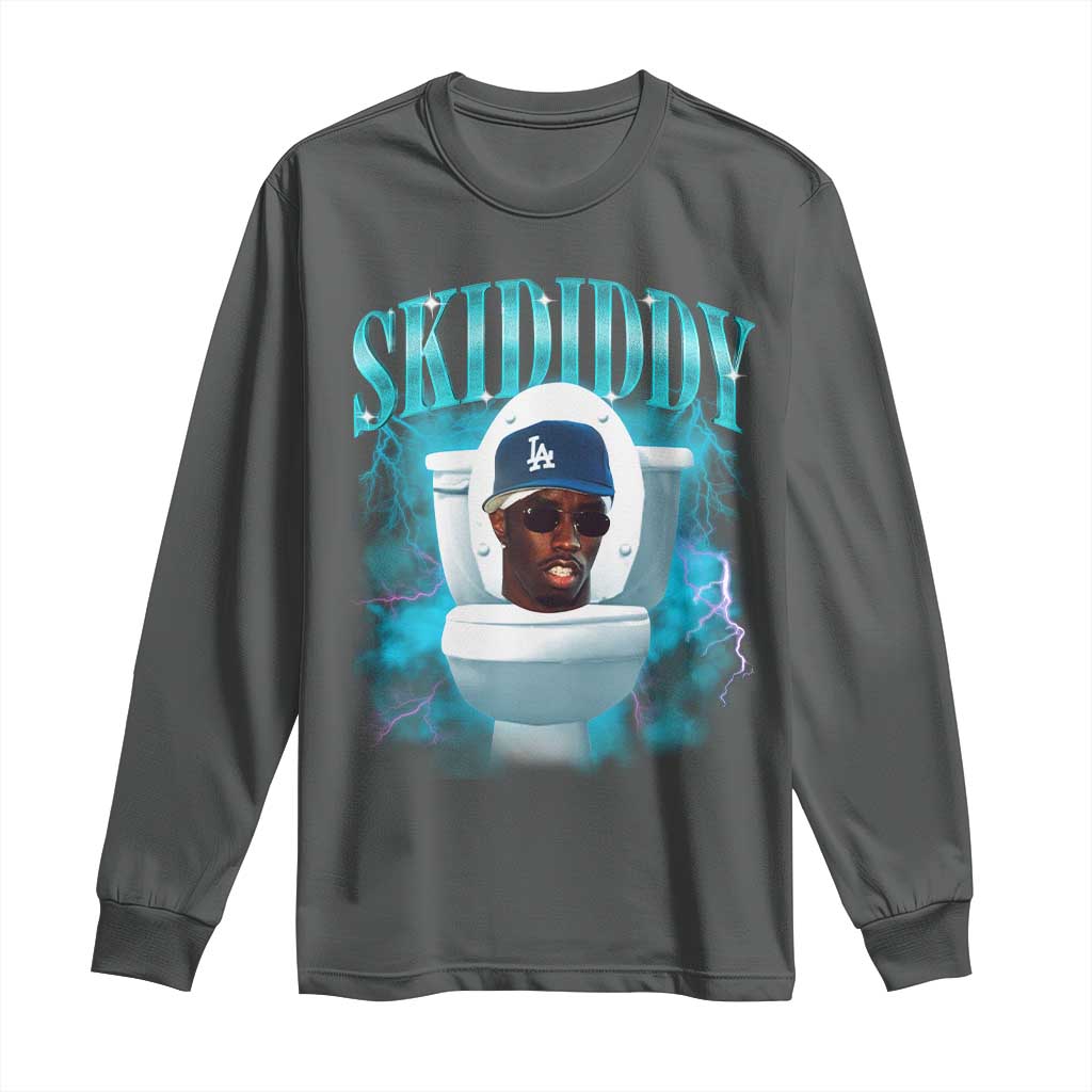 Funny Diddy Long Sleeve Shirt Diddy Skibidi Toilet Bootleg Meme TS10 Dark Heather Print Your Wear