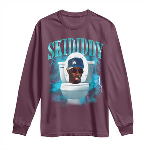Funny Diddy Long Sleeve Shirt Diddy Skibidi Toilet Bootleg Meme TS10 Maroon Print Your Wear