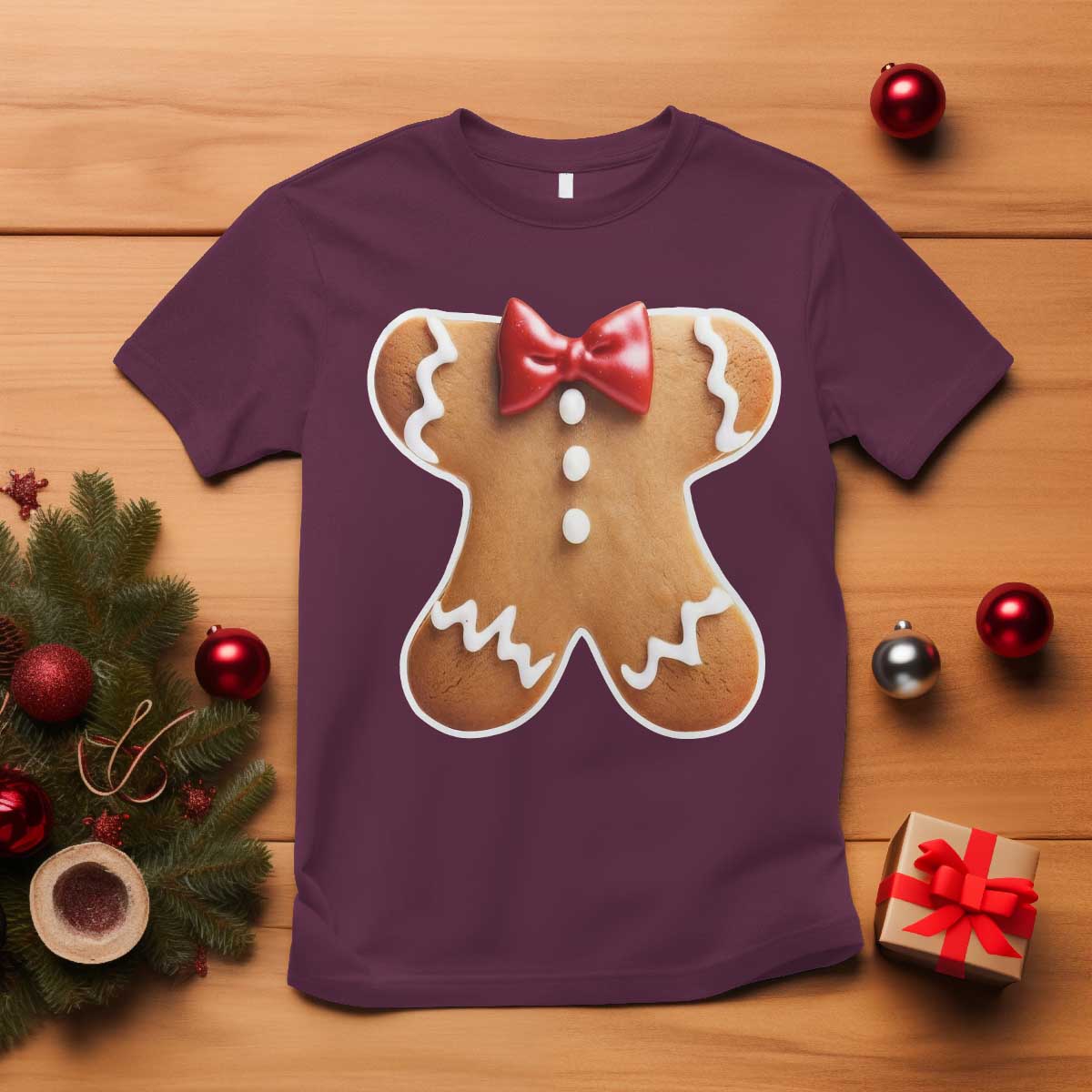 Gingerbread Man T Shirt Christmas Cookie Costume TS10 Maroon Print Your Wear