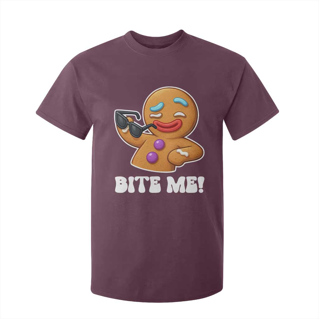 Funny Xmas Gingerbread Man T Shirt For Kid Funny Sexy Cookie Bite Me TS10 Maroon Print Your Wear