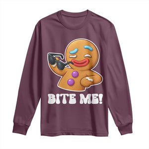 Funny Xmas Gingerbread Man Long Sleeve Shirt Funny Sexy Cookie Bite Me TS10 Maroon Print Your Wear