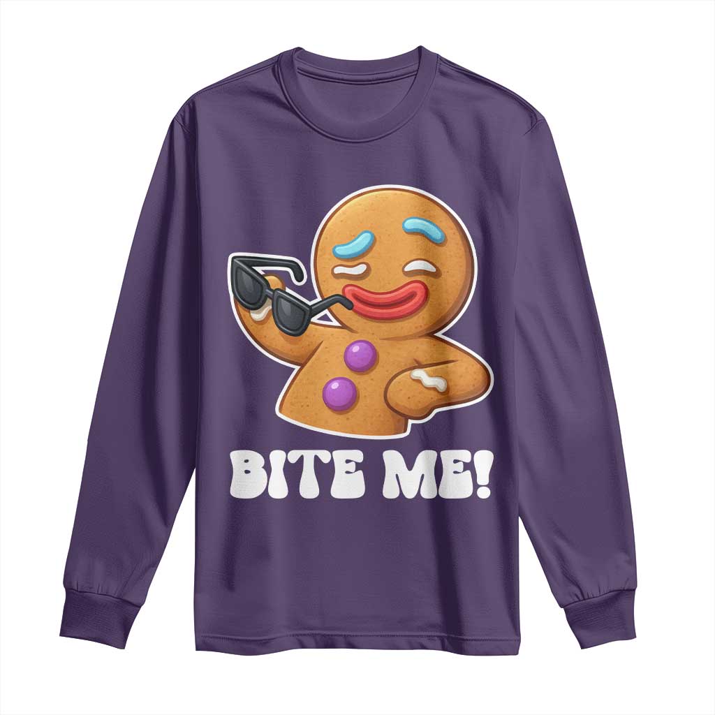 Funny Xmas Gingerbread Man Long Sleeve Shirt Funny Sexy Cookie Bite Me TS10 Purple Print Your Wear