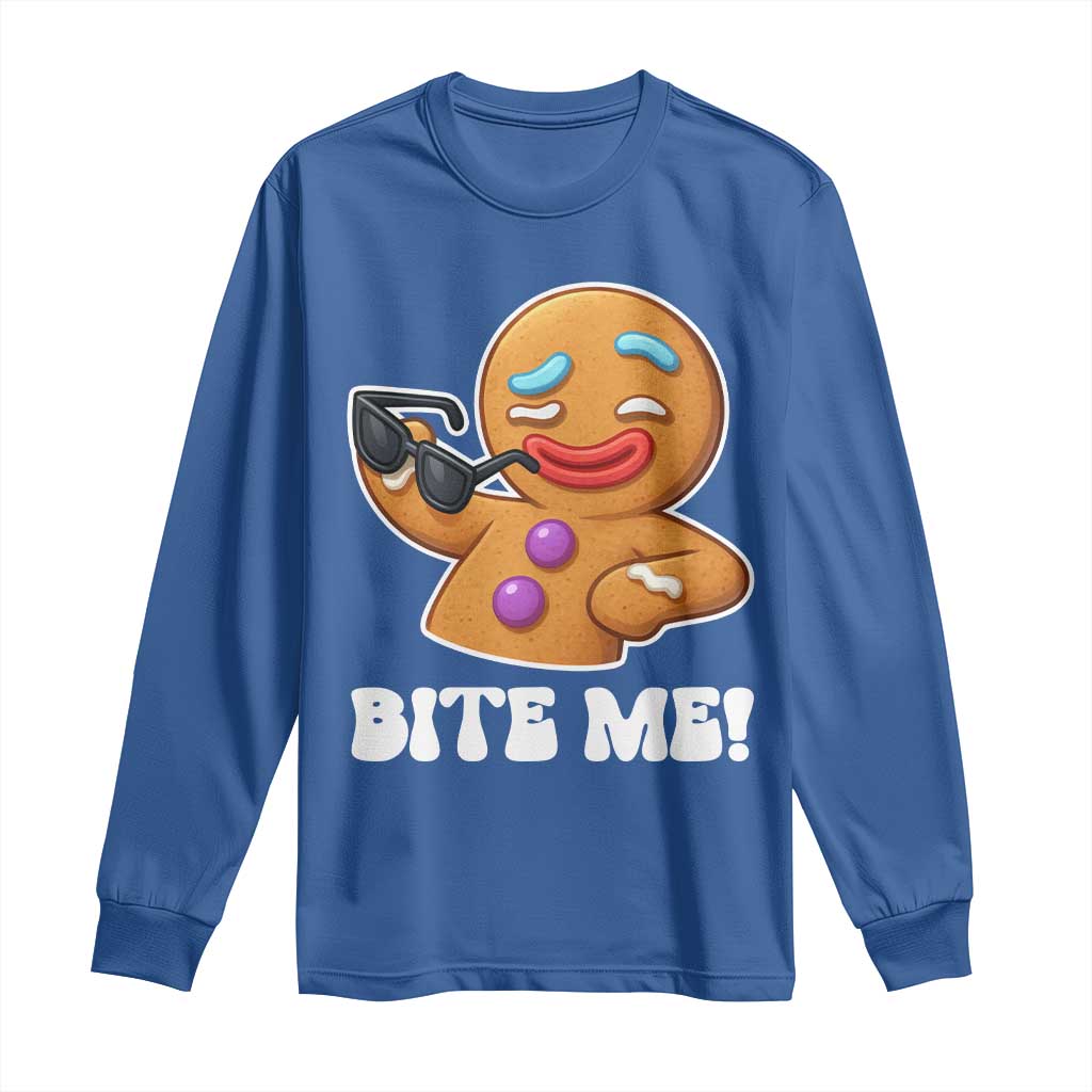 Funny Xmas Gingerbread Man Long Sleeve Shirt Funny Sexy Cookie Bite Me TS10 Royal Blue Print Your Wear