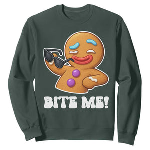 Funny Xmas Gingerbread Man Sweatshirt Funny Sexy Cookie Bite Me TS10 Dark Forest Green Print Your Wear