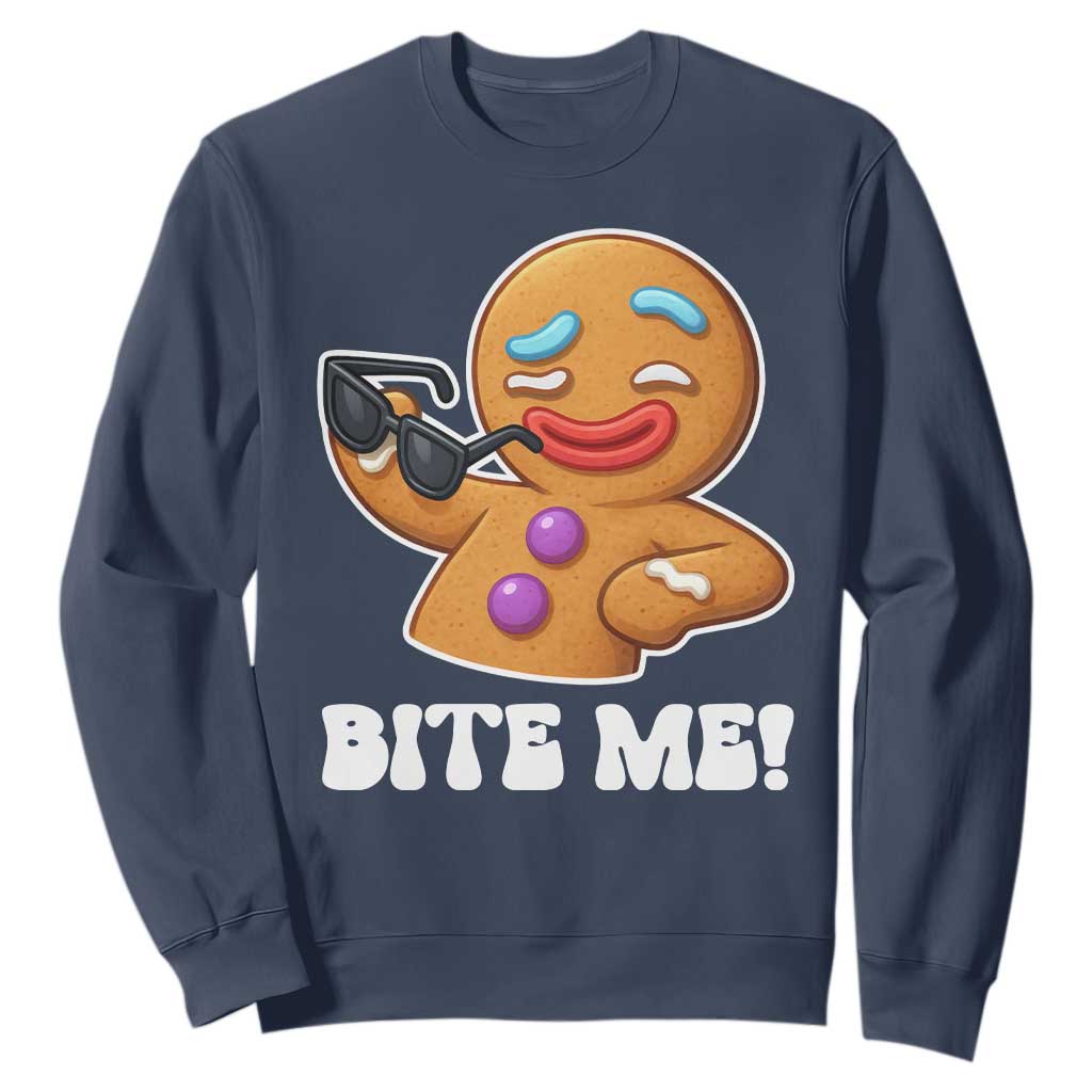 Funny Xmas Gingerbread Man Sweatshirt Funny Sexy Cookie Bite Me TS10 Navy Print Your Wear
