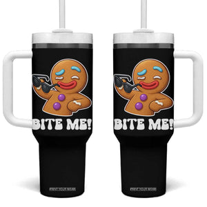Funny Xmas Gingerbread Man Tumbler With Handle Funny Sexy Cookie Bite Me TS10 One Size: 40 oz Black Print Your Wear