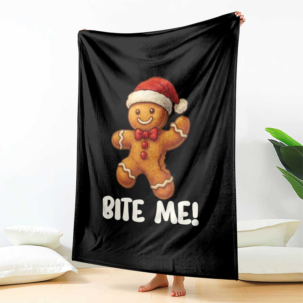 Funny Xmas Gingerbread Man Throw Blanket Cookie Bite Me TS10 Print Your Wear
