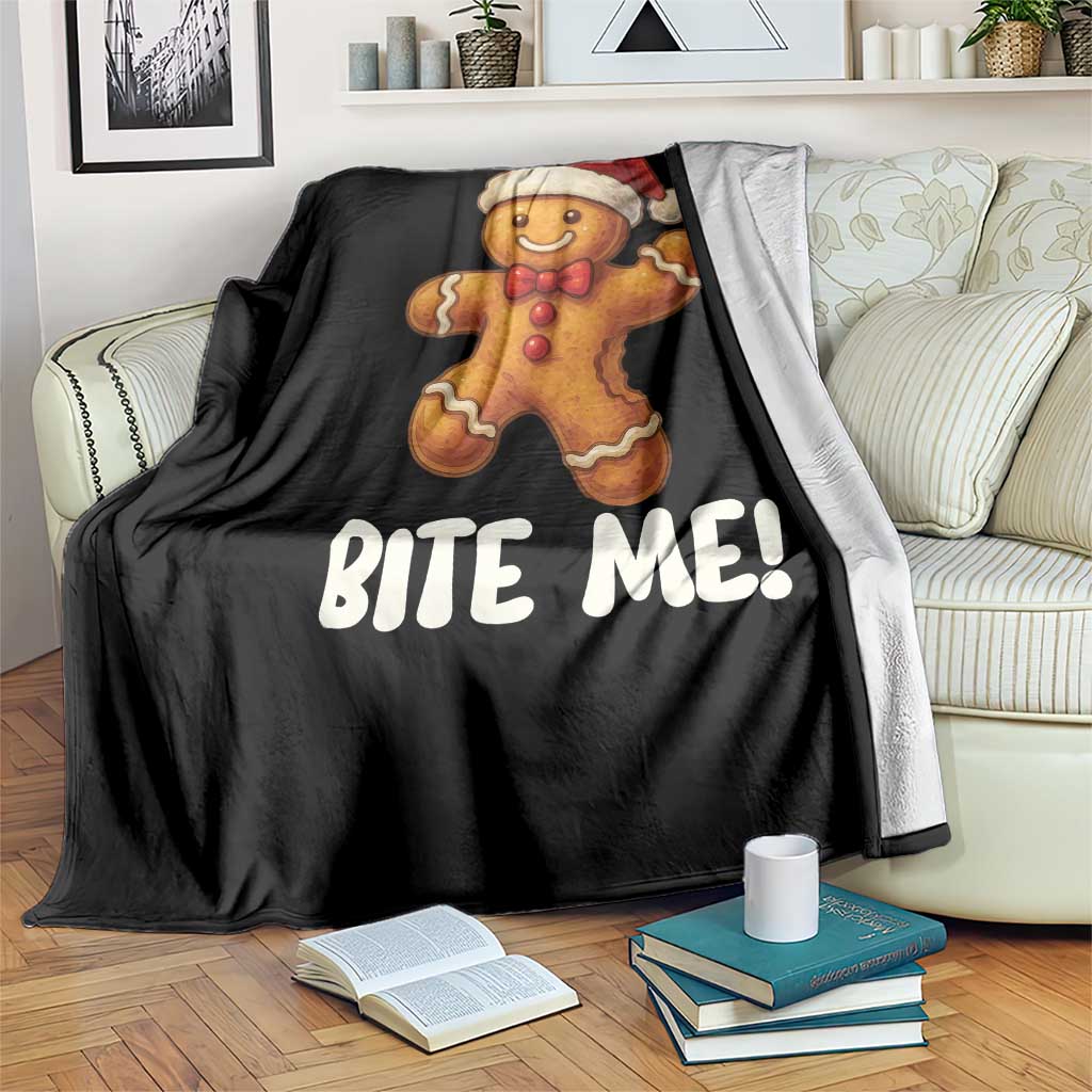 Funny Xmas Gingerbread Man Throw Blanket Cookie Bite Me TS10 Print Your Wear