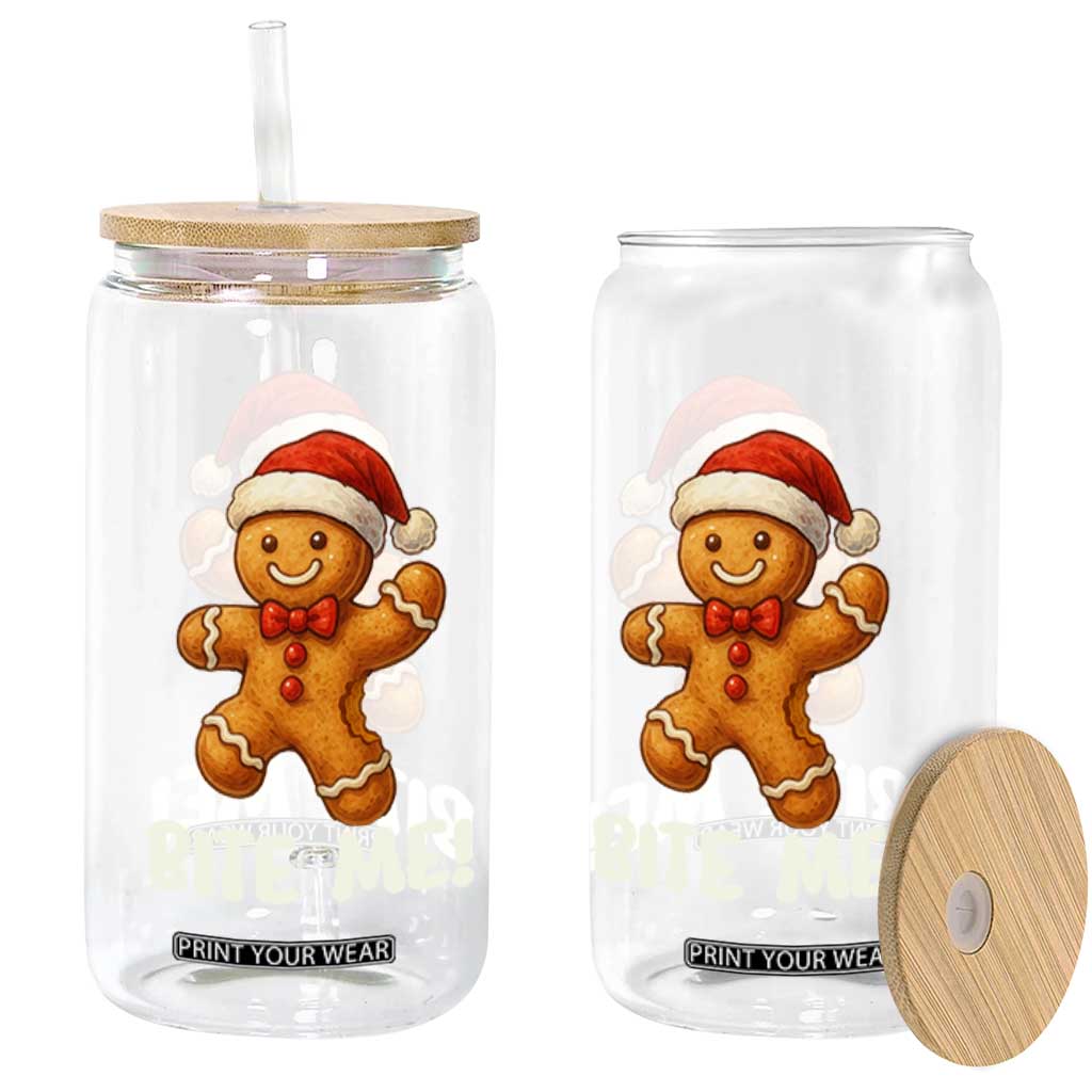 Funny Xmas Gingerbread Man Glass Can Cookie Bite Me TS10 Print Your Wear