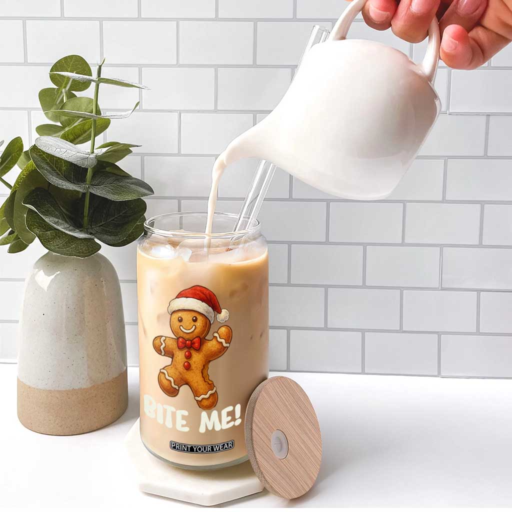 Funny Xmas Gingerbread Man Glass Can Cookie Bite Me TS10 Print Your Wear