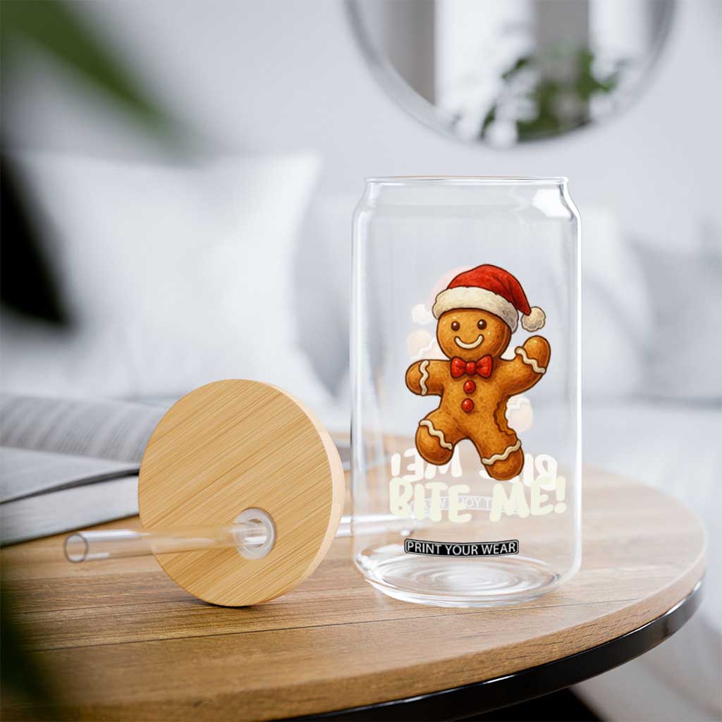 Funny Xmas Gingerbread Man Glass Can Cookie Bite Me TS10 Print Your Wear