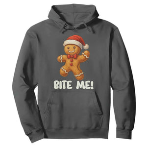 Funny Xmas Gingerbread Man Hoodie Cookie Bite Me TS10 Dark Heather Print Your Wear