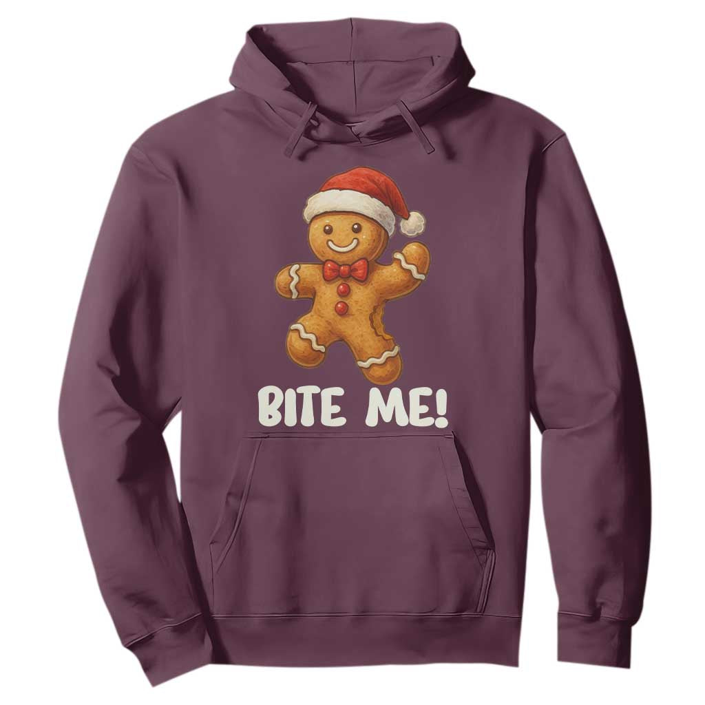 Funny Xmas Gingerbread Man Hoodie Cookie Bite Me TS10 Maroon Print Your Wear