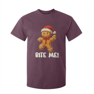 Funny Xmas Gingerbread Man T Shirt For Kid Cookie Bite Me TS10 Maroon Print Your Wear