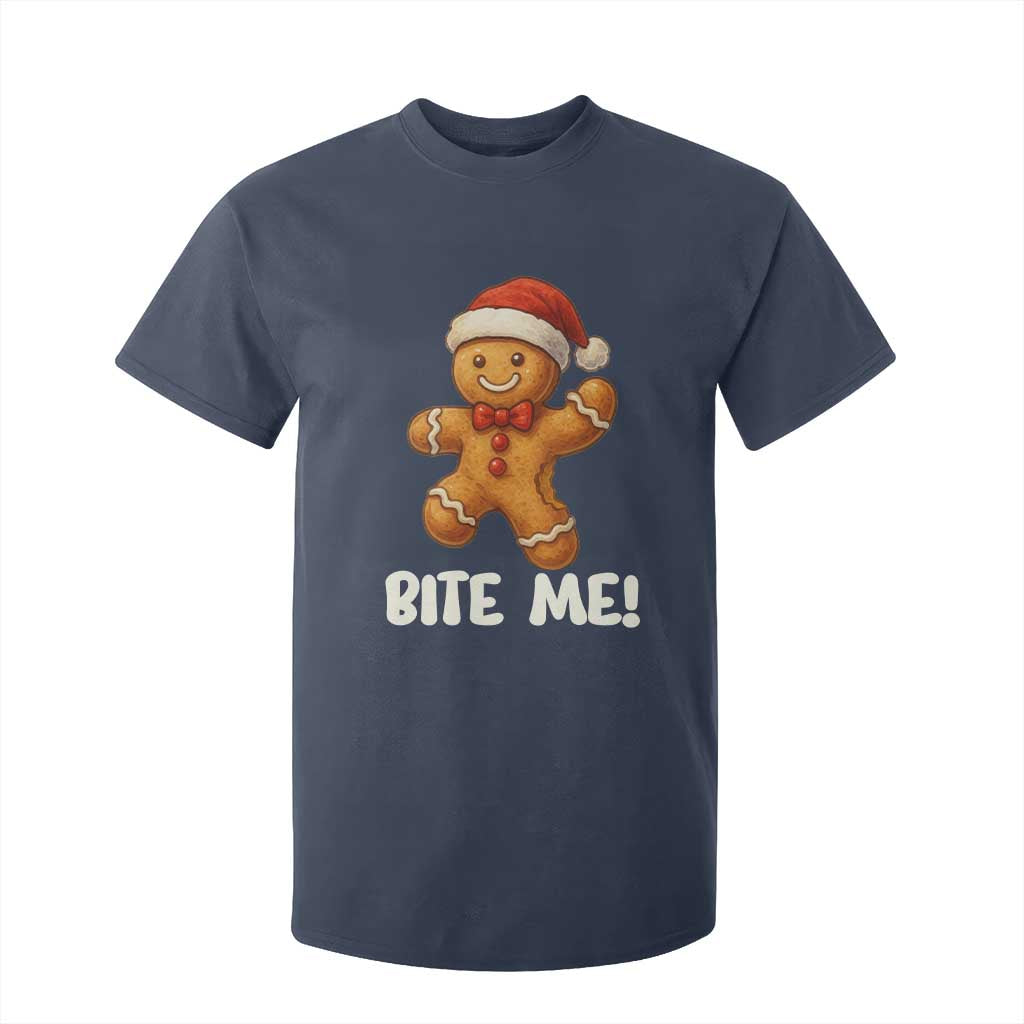 Funny Xmas Gingerbread Man T Shirt For Kid Cookie Bite Me TS10 Navy Print Your Wear