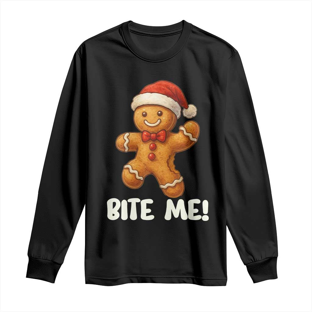 Funny Xmas Gingerbread Man Long Sleeve Shirt Cookie Bite Me TS10 Black Print Your Wear