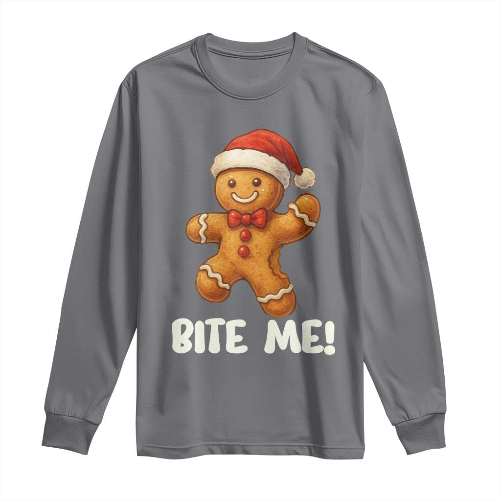 Funny Xmas Gingerbread Man Long Sleeve Shirt Cookie Bite Me TS10 Charcoal Print Your Wear