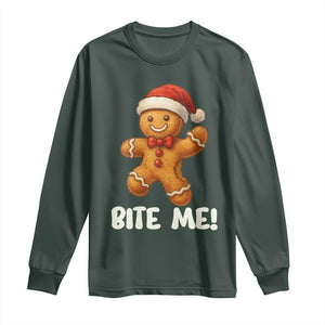 Funny Xmas Gingerbread Man Long Sleeve Shirt Cookie Bite Me TS10 Dark Forest Green Print Your Wear