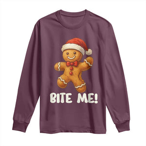 Funny Xmas Gingerbread Man Long Sleeve Shirt Cookie Bite Me TS10 Maroon Print Your Wear