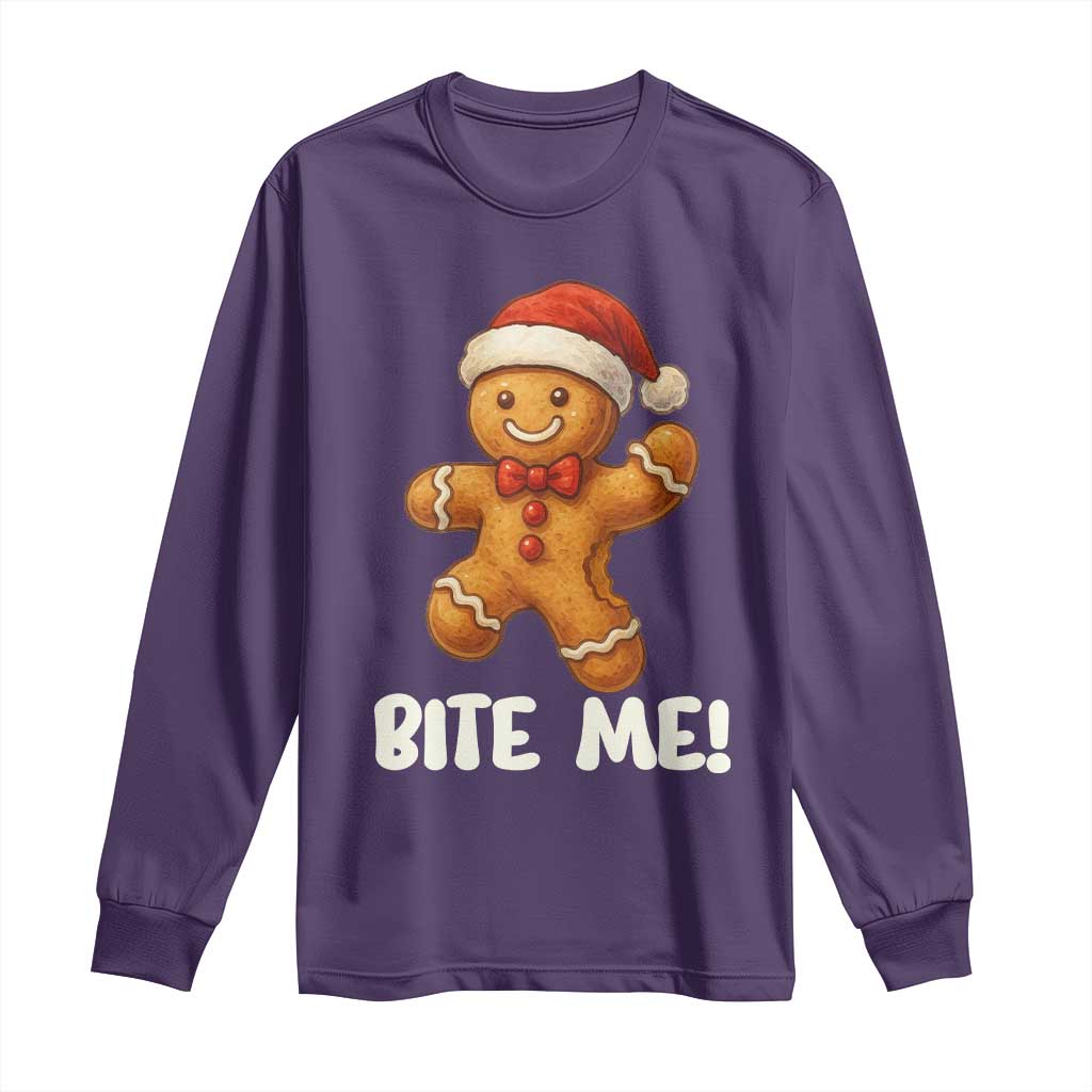 Funny Xmas Gingerbread Man Long Sleeve Shirt Cookie Bite Me TS10 Purple Print Your Wear