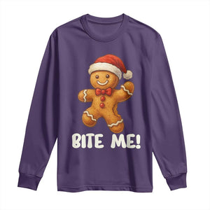 Funny Xmas Gingerbread Man Long Sleeve Shirt Cookie Bite Me TS10 Purple Print Your Wear