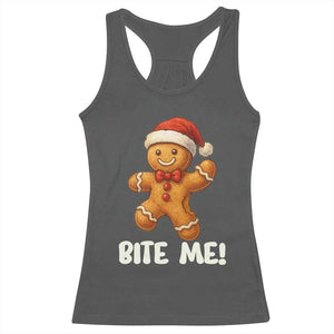 Funny Xmas Gingerbread Man Racerback Tank Top Cookie Bite Me TS10 Dark Heather Print Your Wear