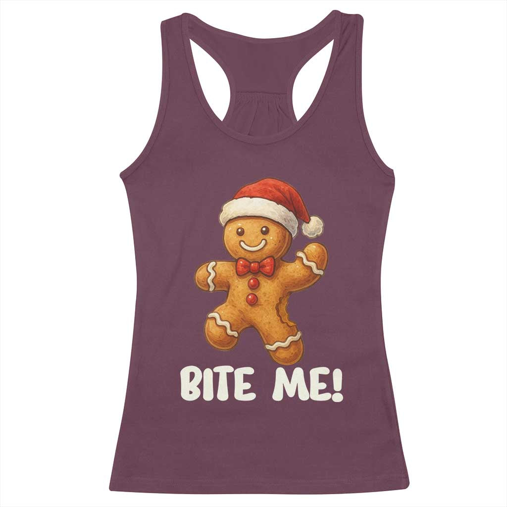 Funny Xmas Gingerbread Man Racerback Tank Top Cookie Bite Me TS10 Maroon Print Your Wear
