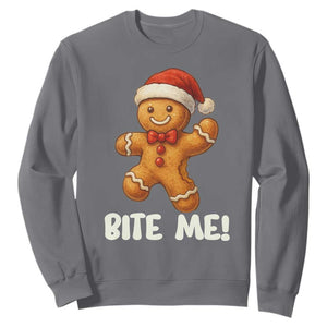 Funny Xmas Gingerbread Man Sweatshirt Cookie Bite Me TS10 Charcoal Print Your Wear